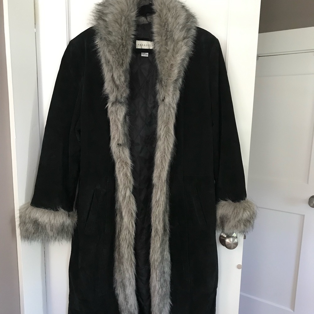 Vintage fur trimmed suede maxi coat